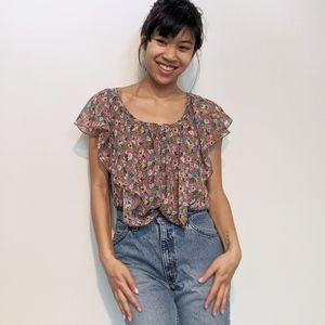 Beige with colorful floral print blouse